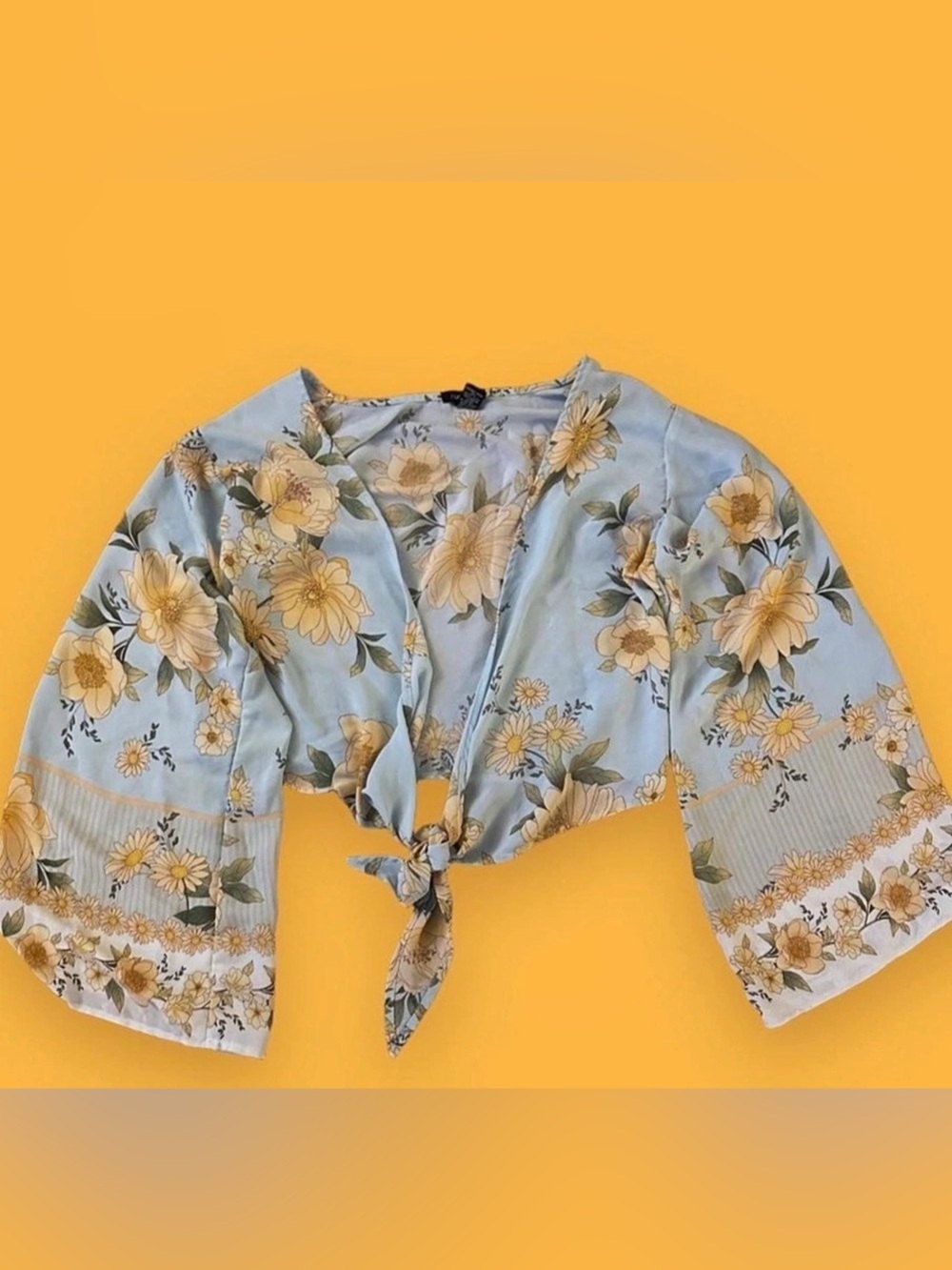 Floral Tie-Front Blouse in Blue & Yellow